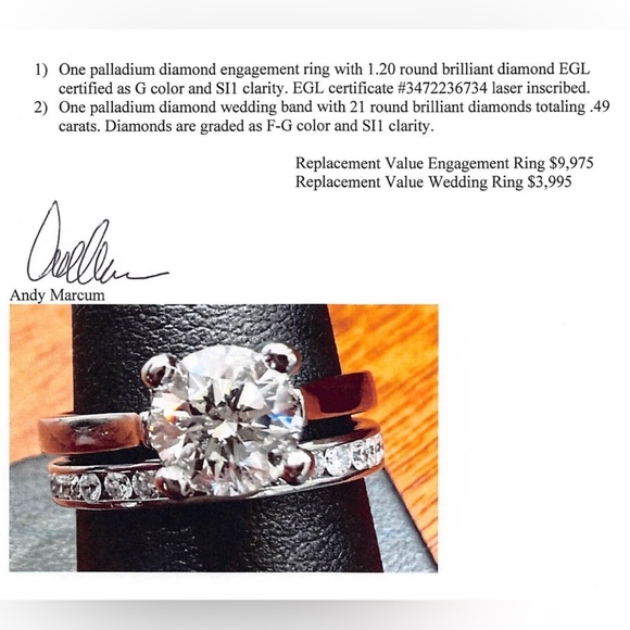 1.69 Carat TW Palladium Wedding Set - Picture 3 of 3